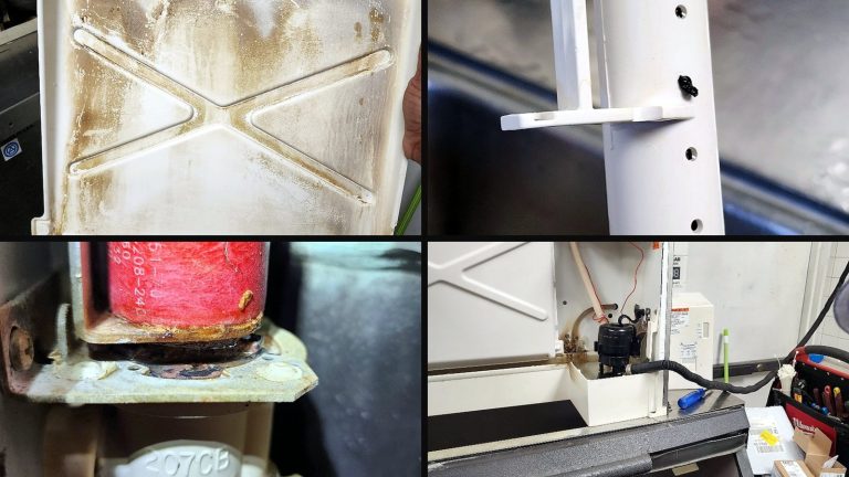 Collage of 4 photos from the job: Scale is what's eating your ice machine