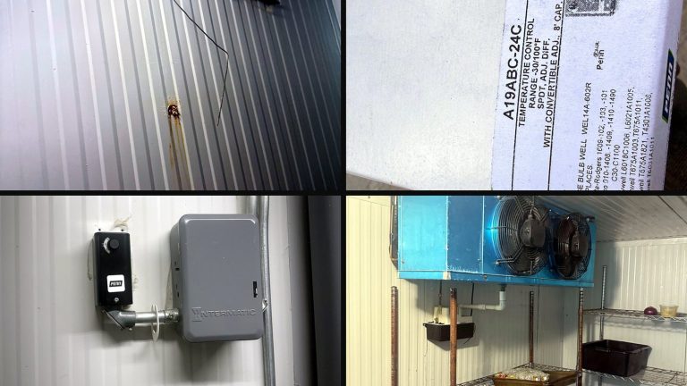 Collage of 4 photos from the job: A cheap control running an expensive box